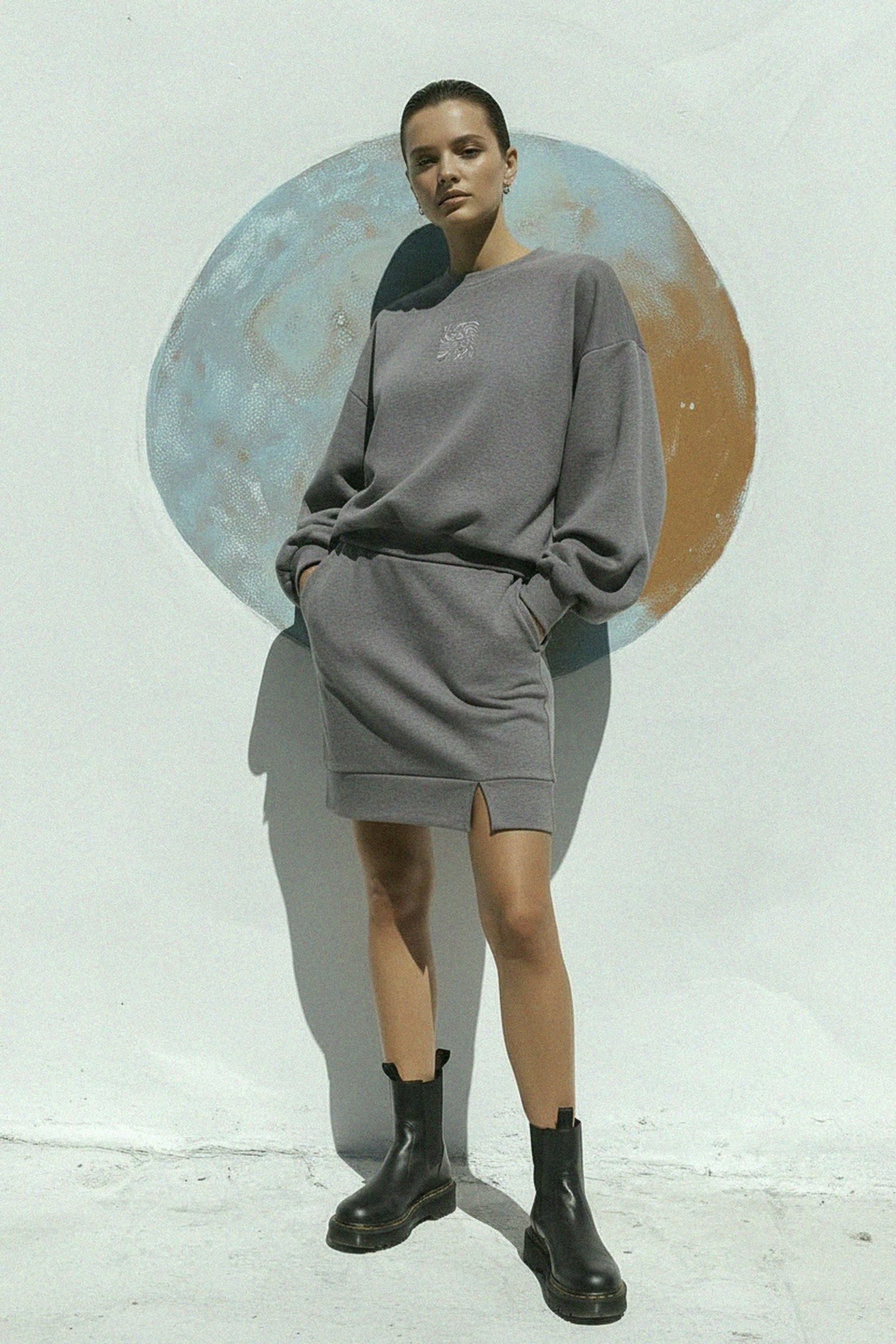 Grey Oversize Sweatshirt & Mini Skirt Co-ord Set photo 2