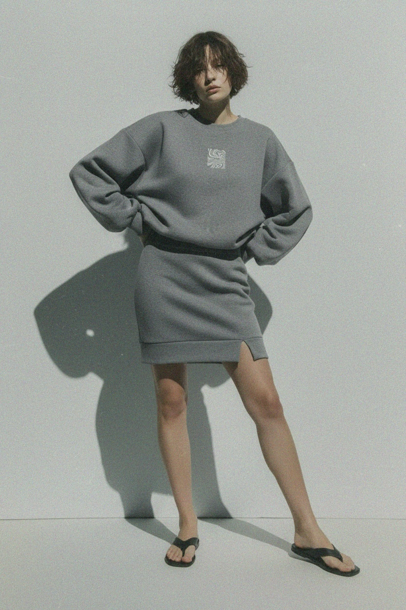 Grey Oversize Sweatshirt & Mini Skirt Co-ord Set photo 3