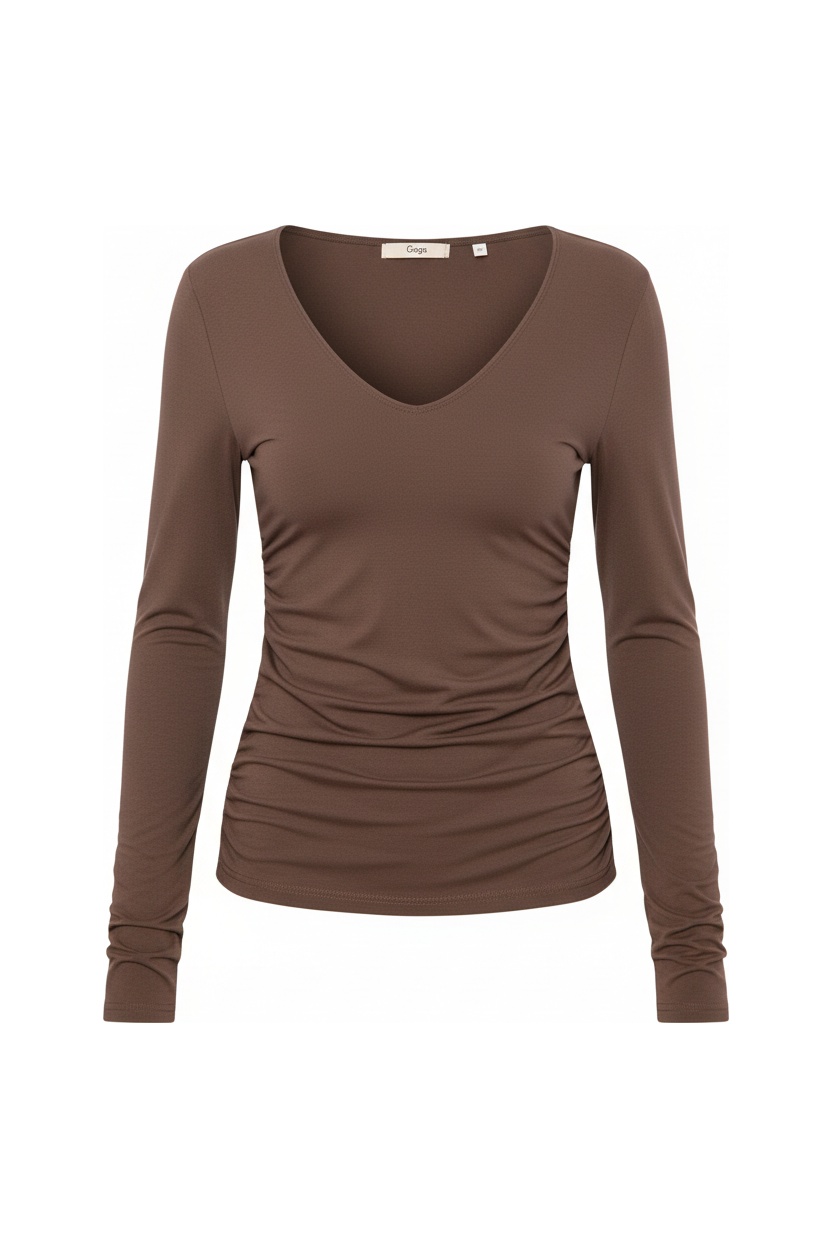 Essential Brown V-Neck Long Sleeve Top photo 1