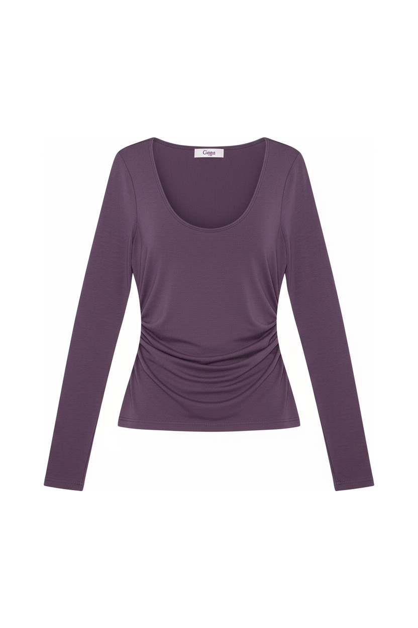 Purple Long Sleeve Scoop Neck Fitted Top photo 1