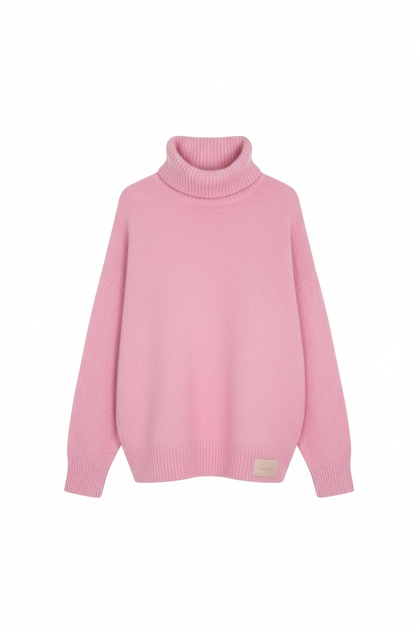 Cozy Pink Oversized Turtleneck Sweater photo 1