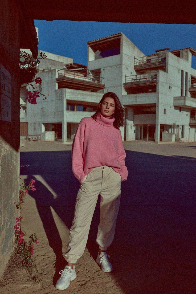 Cozy Pink Oversized Turtleneck Sweater photo 3