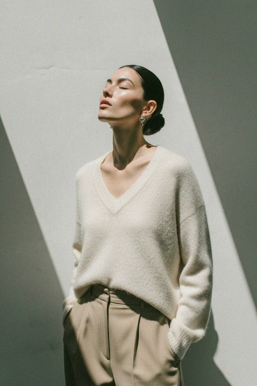 Cozy V-Neck Fuzzy Knit Sweater photo 2