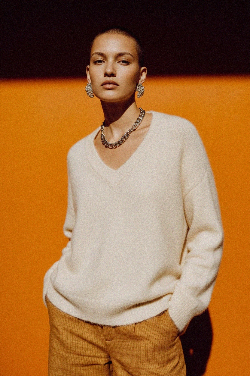 Cozy V-Neck Fuzzy Knit Sweater photo 3