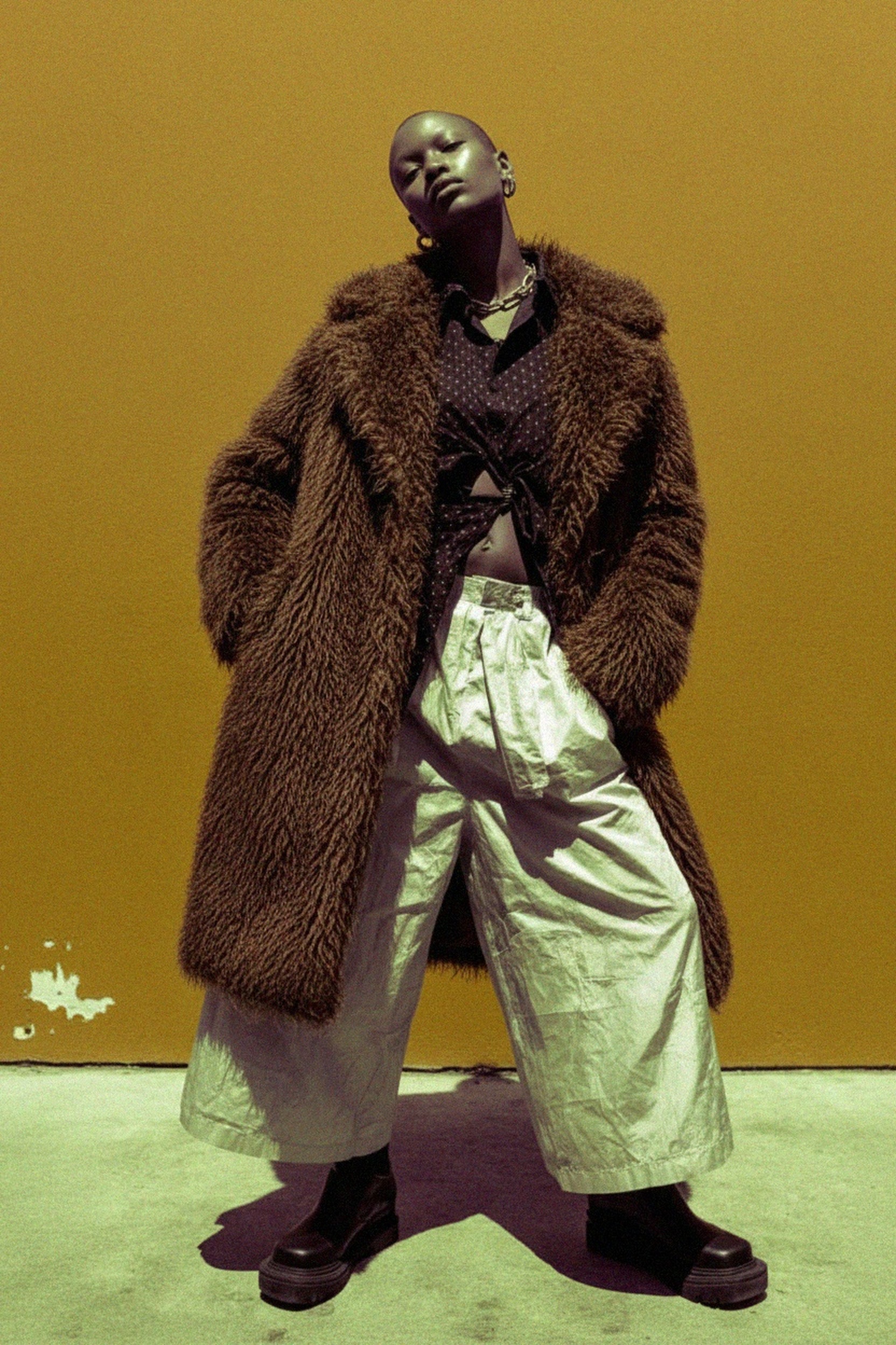 Oversize Brown Shaggy Faux Fur Long Coat photo 2