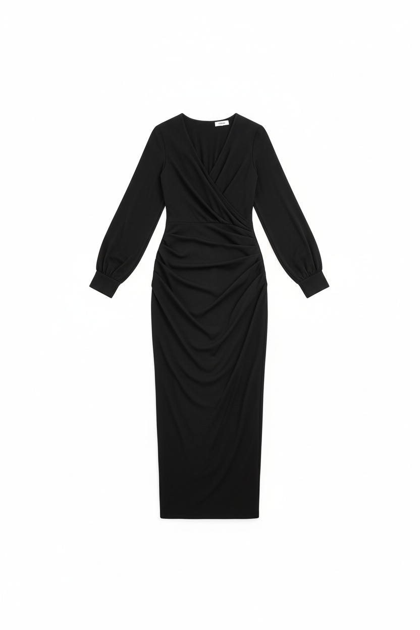 Elegant Black V-Neck Long Sleeve Maxi Dress photo 1