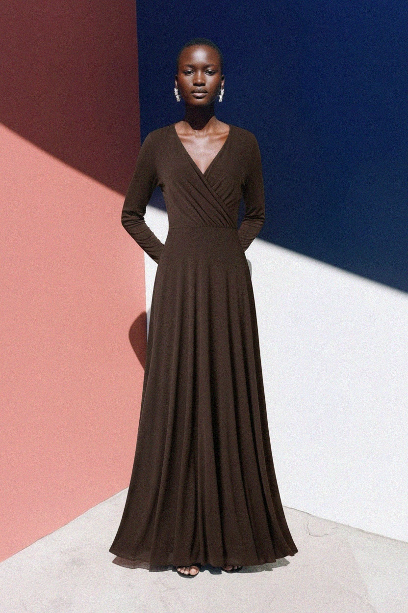 Elegant Long Sleeve Wrap Maxi Dress photo 4