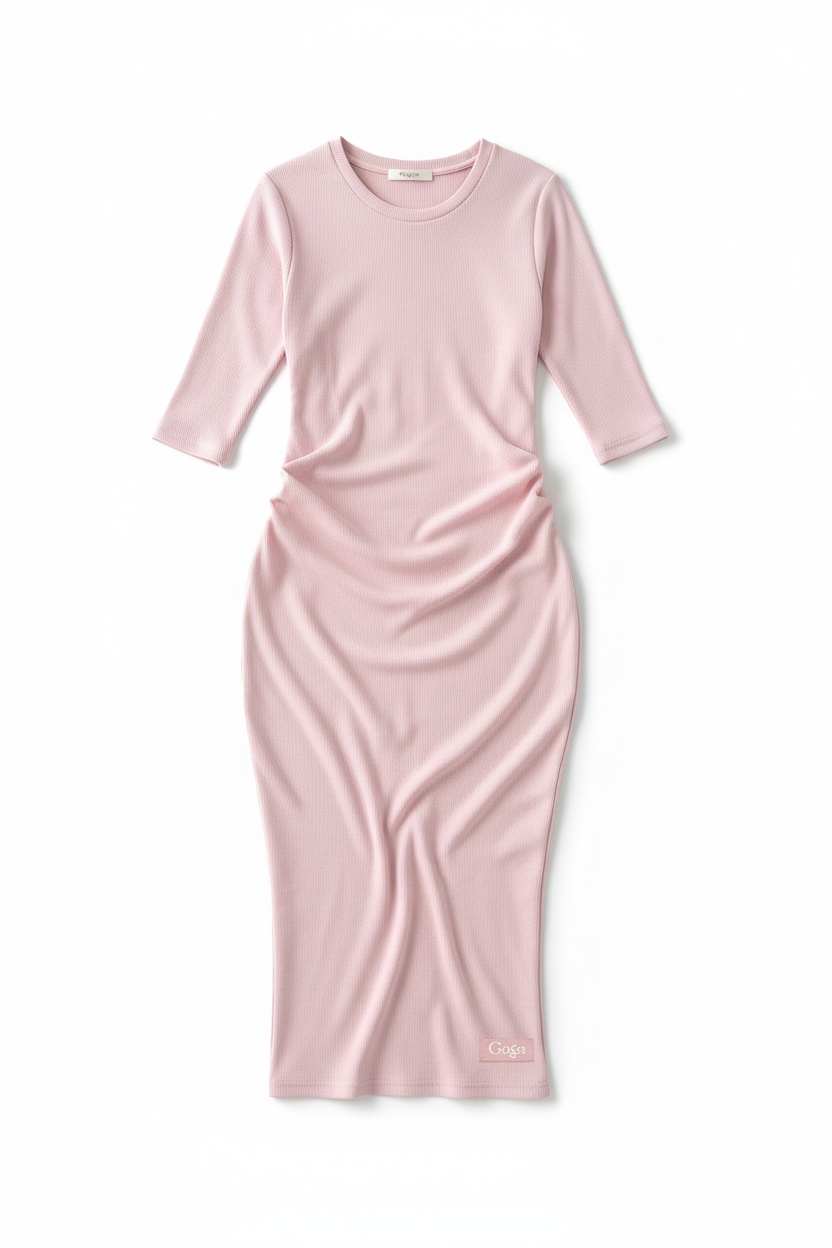 Soft Pink Ribbed Midi Dress photo 1