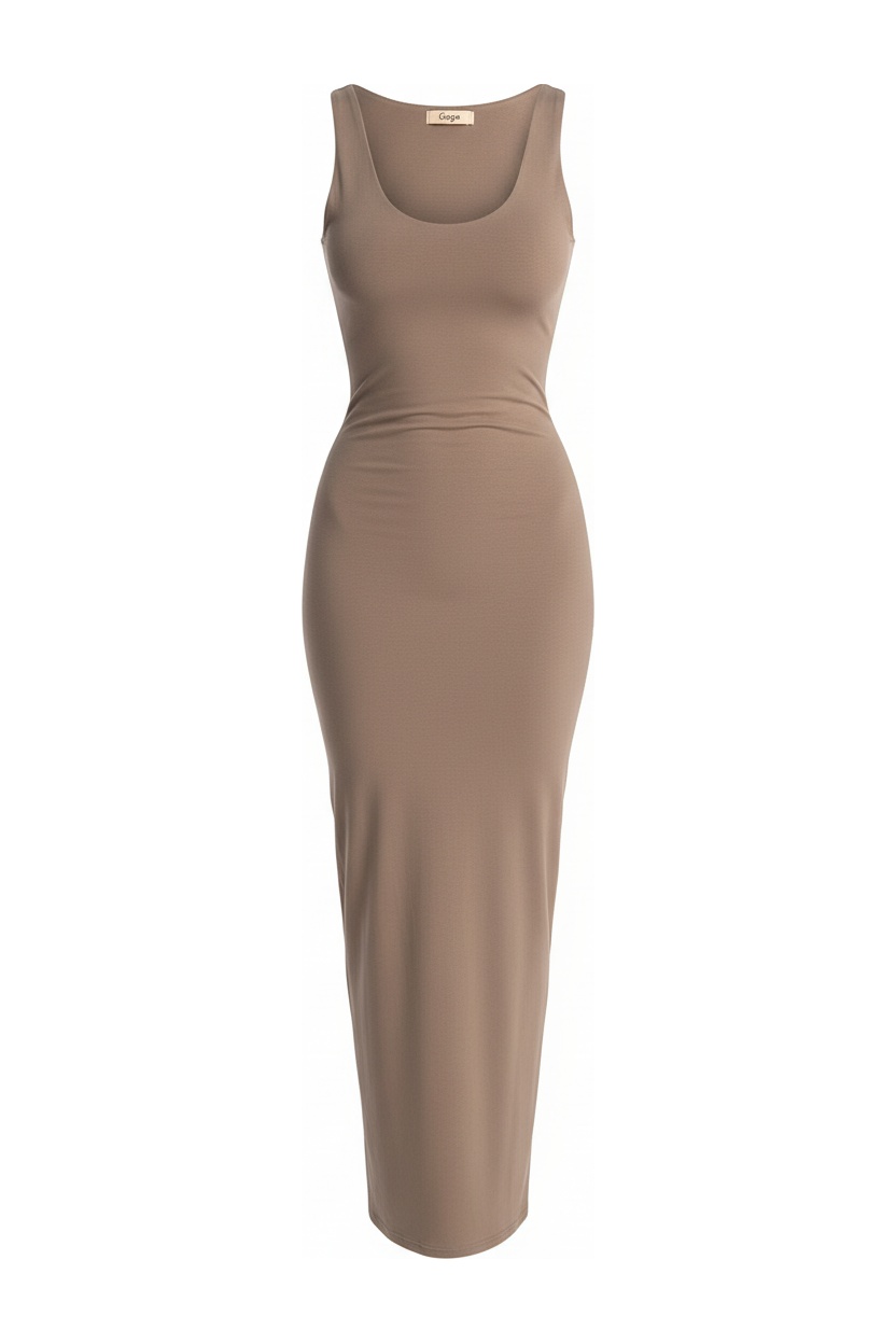 Beige Sleeveless Bodycon Maxi Dress photo 1