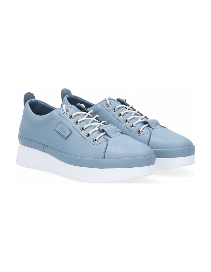 Light Blue Leather Platform Sneakers photo 1