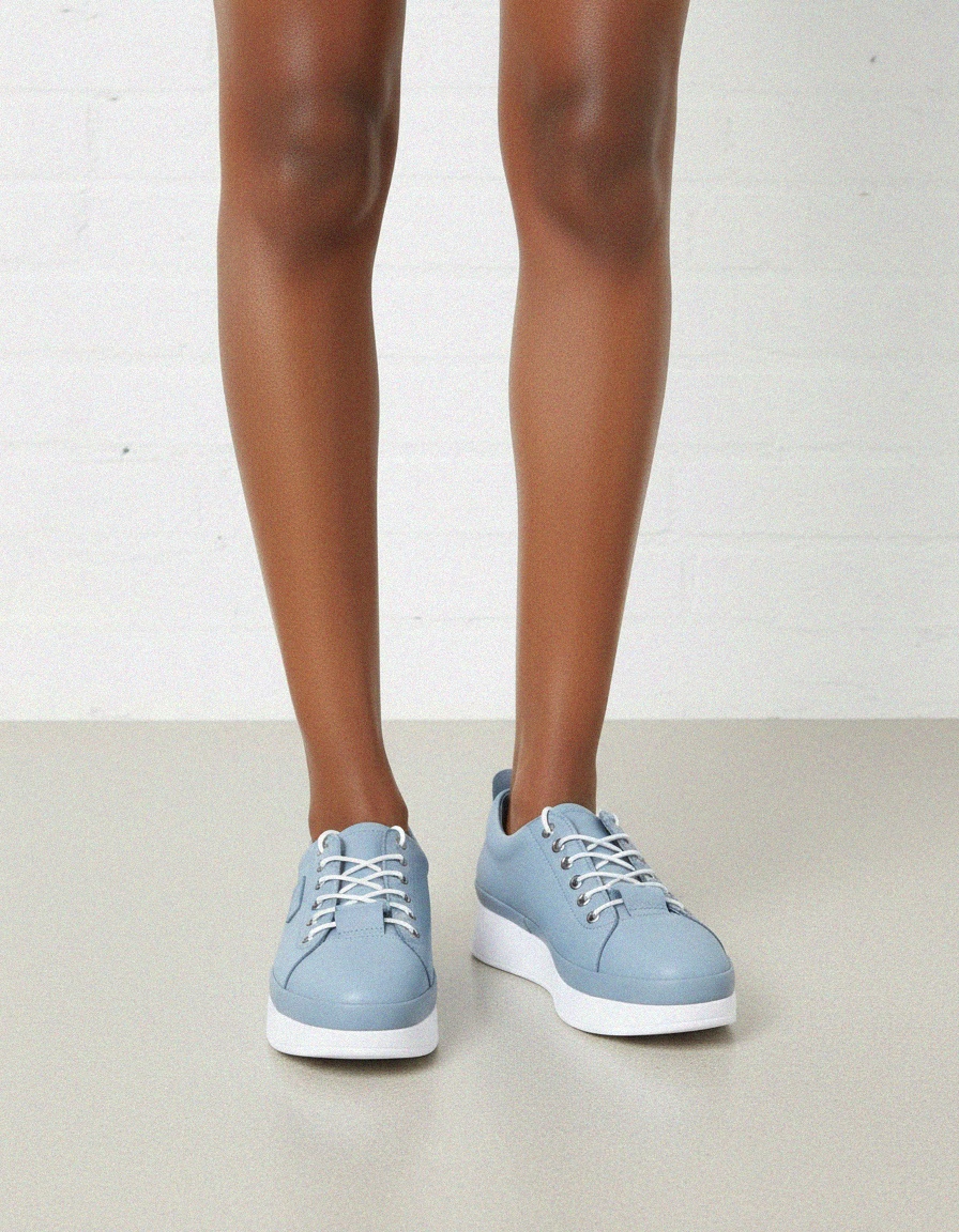 Light Blue Leather Platform Sneakers photo 2