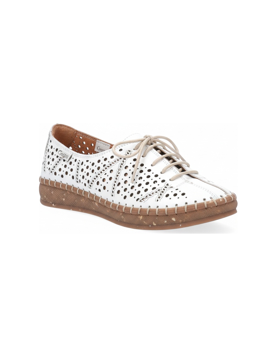 White Perforated Lace-Up Comfort Flats photo 1