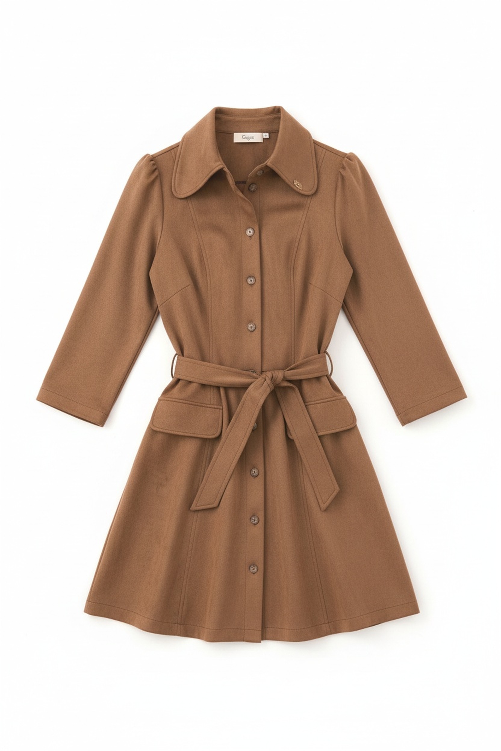 Brown Faux Suede Mini Shirt Dress with Tie Waist photo 1