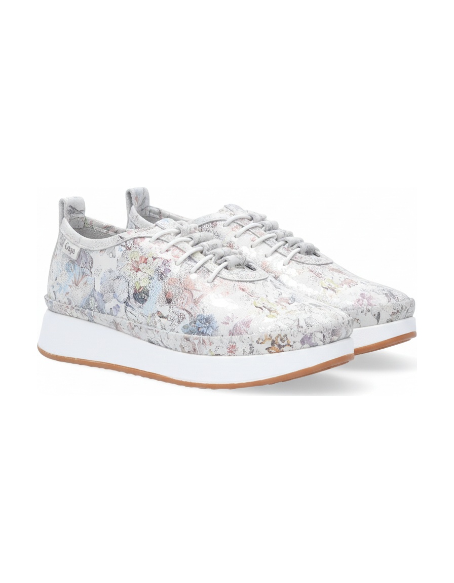 White Floral Print Platform Lace-up Sneakers photo 1