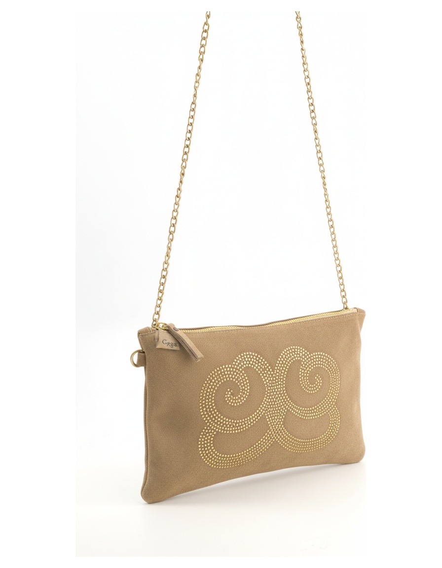 Beige Suede Crossbody Bag with Gold Stud Embellishment photo 1
