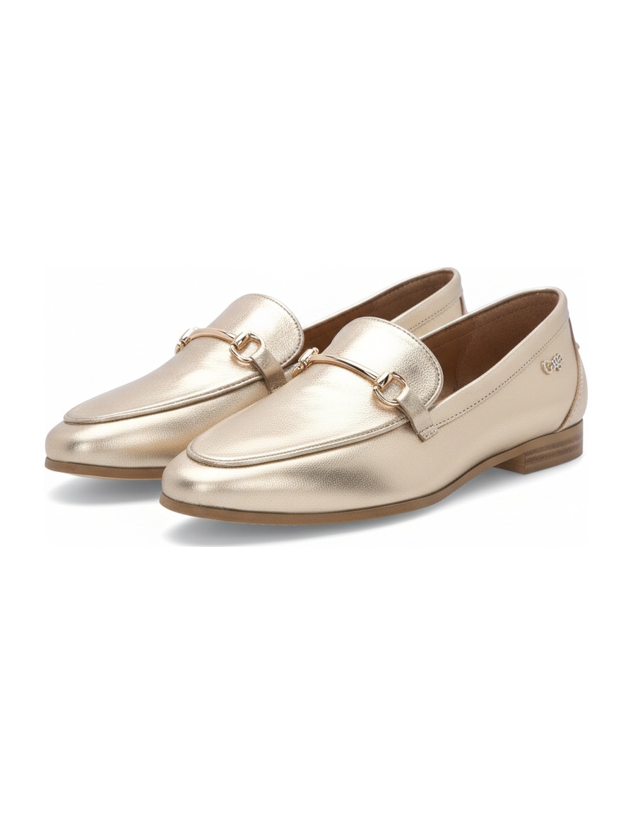 Metallic Gold Loafers with Decorative Bit Detail photo 1