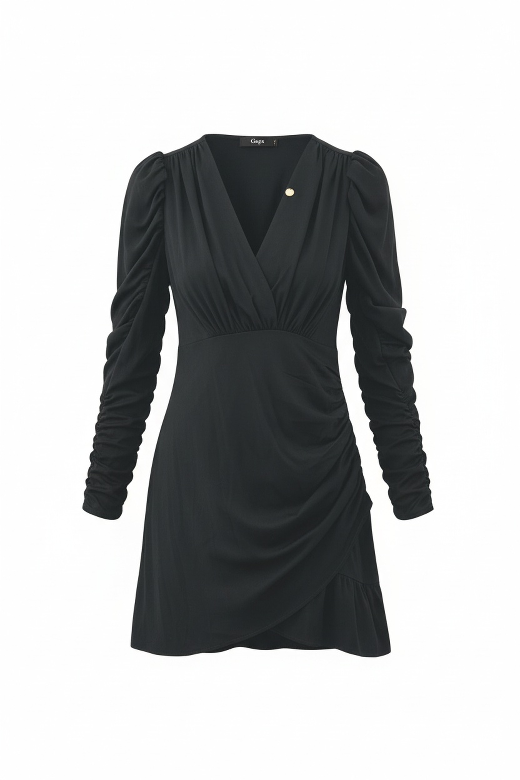 Black Ruched Sleeve Mini Dress photo 1