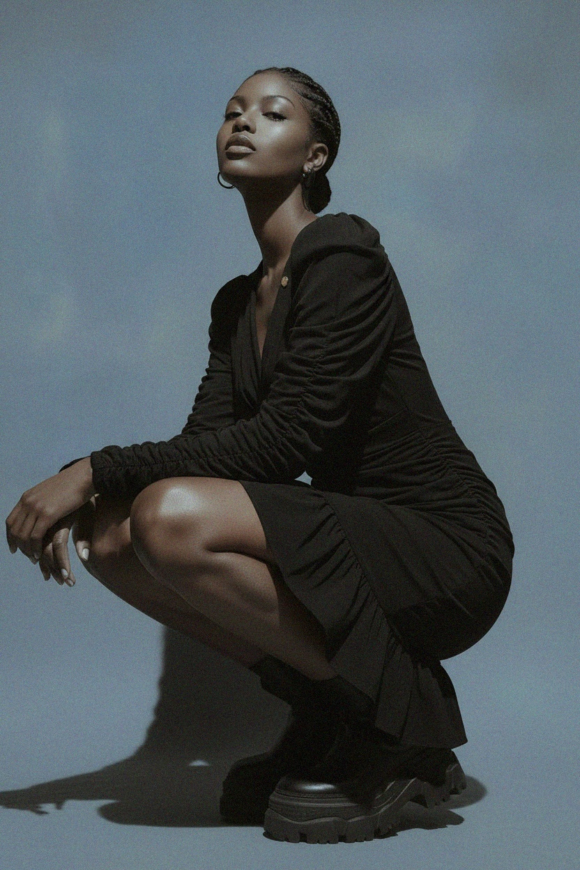 Black Ruched Sleeve Mini Dress photo 4