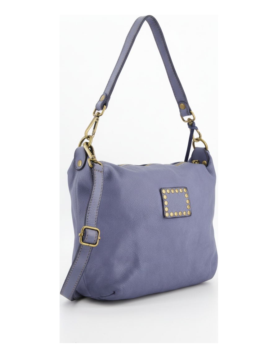 Purple Leather Shoulder Bag with Stud Accents photo 1