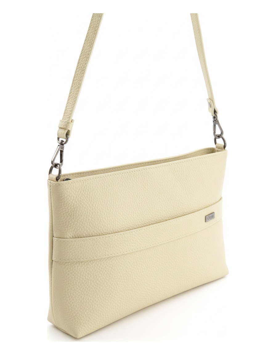 VENEZIA Creamy Beige Textured Leather Shoulder Bag photo 1