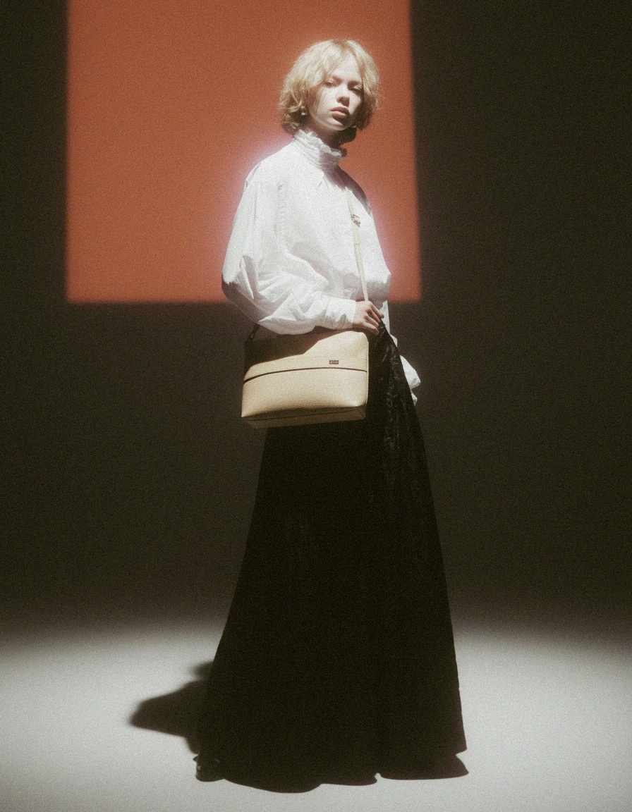 VENEZIA Creamy Beige Textured Leather Shoulder Bag photo 2