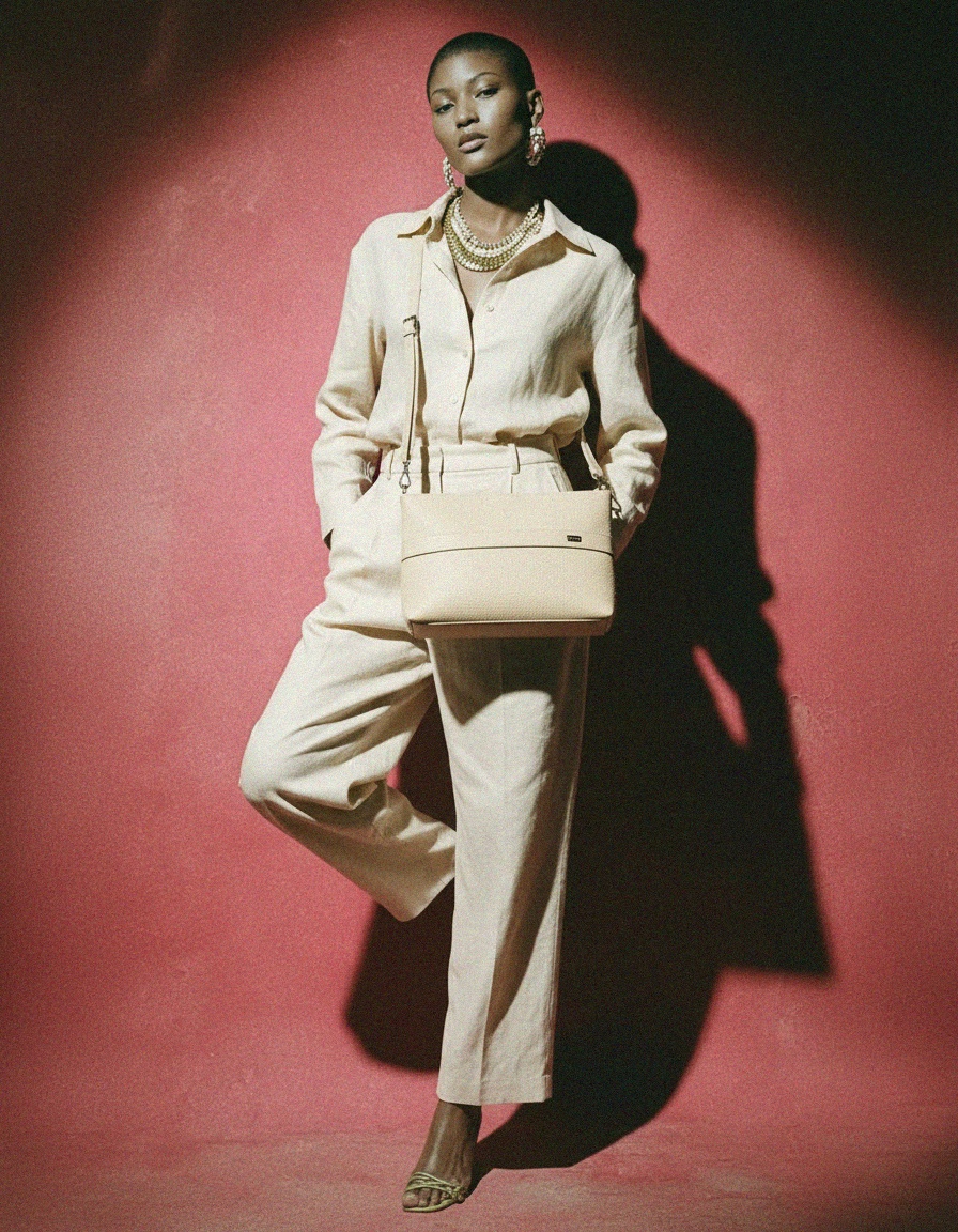 VENEZIA Creamy Beige Textured Leather Shoulder Bag photo 3