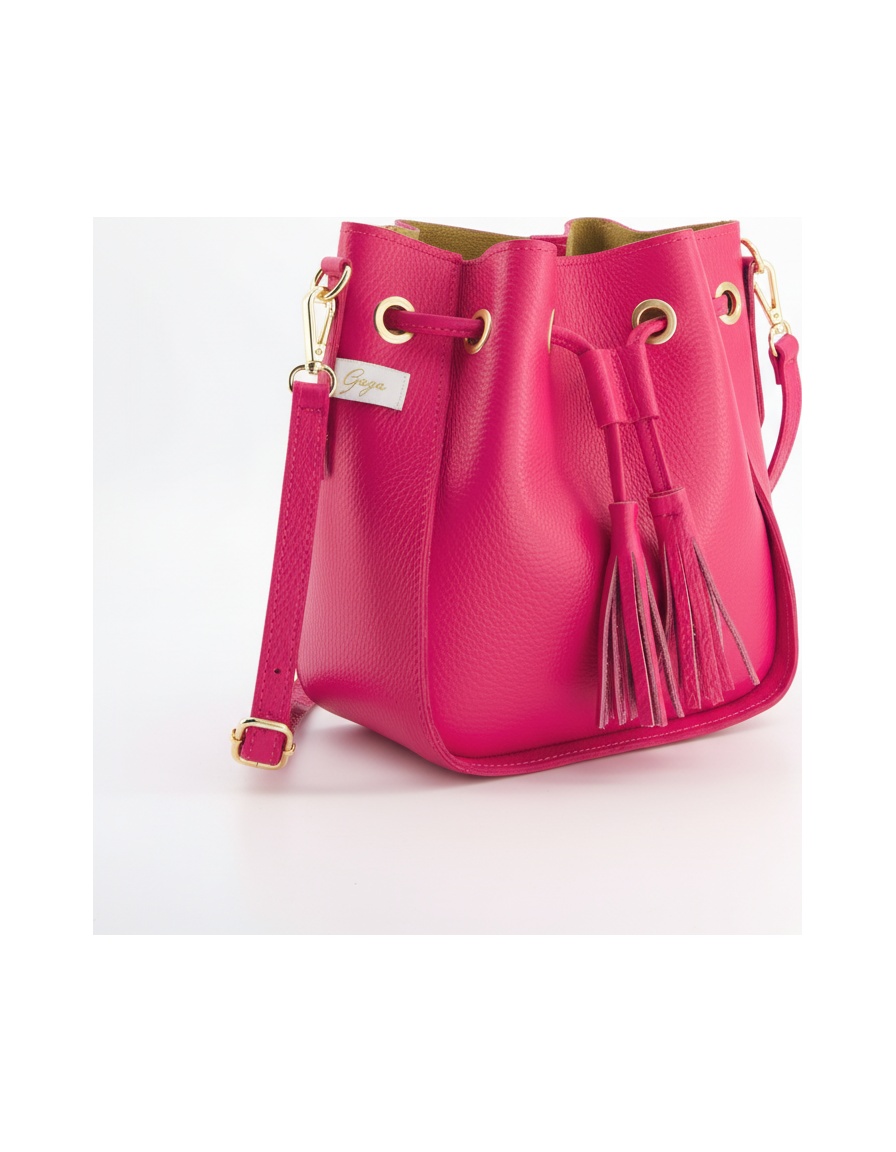 Vibrant Pink Leather Bucket Bag with Tassel Detail photo 1