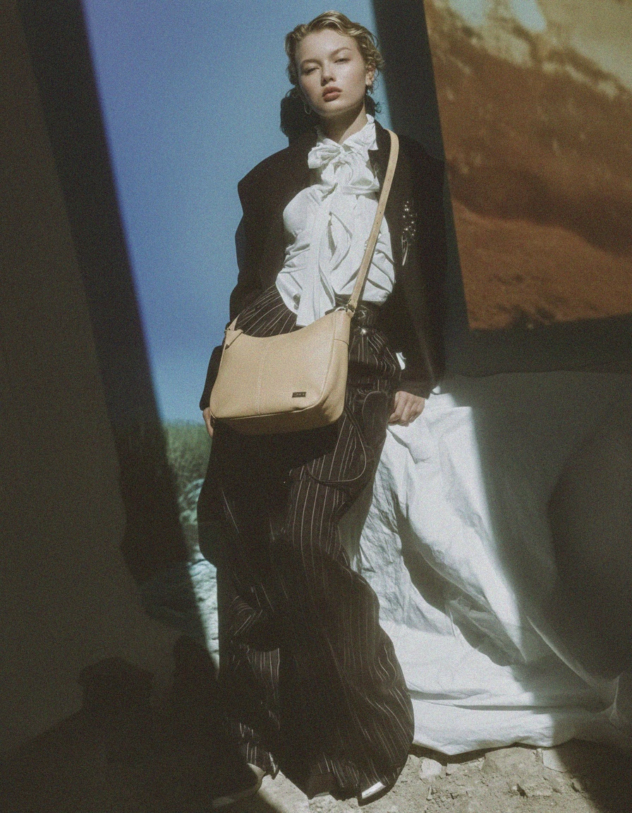 Everyday Beige Leather Shoulder Bag photo 3