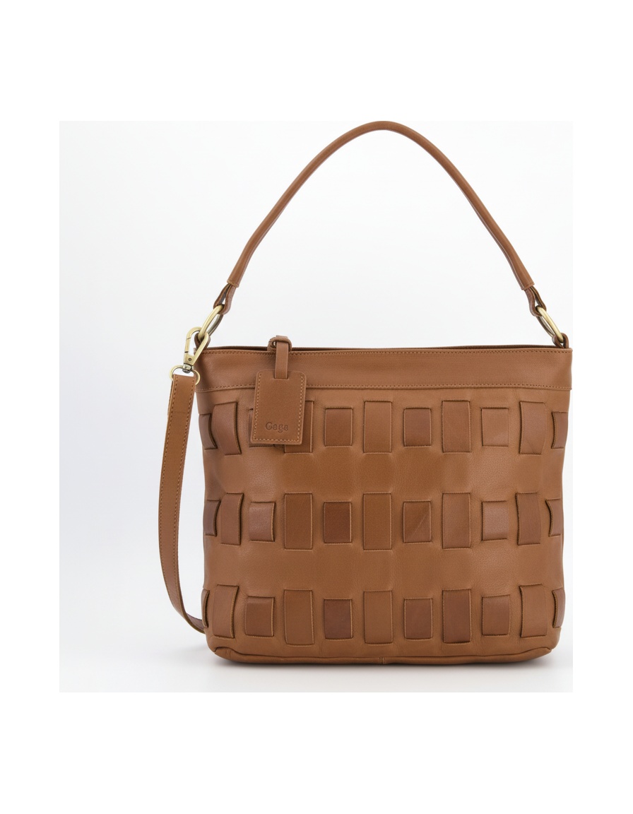 Brown Leather Woven Shoulder Bag with Adjustable Strap photo 1