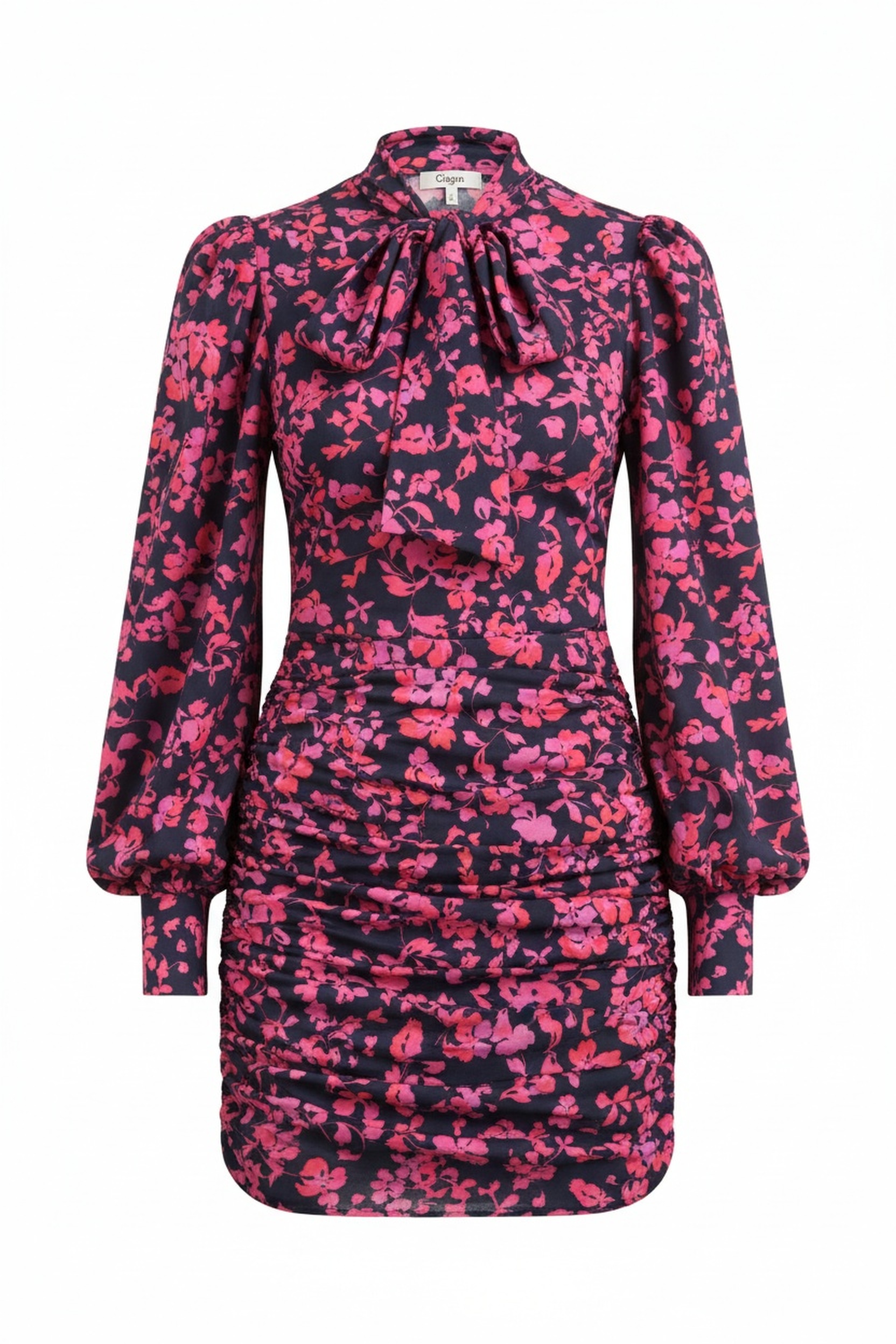 Floral Print Mini Dress with Tie-Neck Detail photo 1