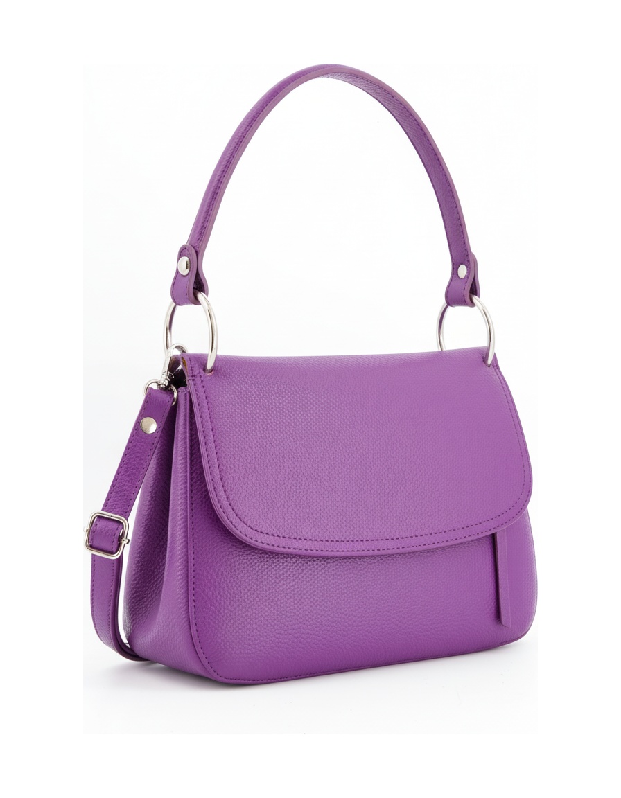 Textured Purple Flap Bag with Silver Hardware photo 1