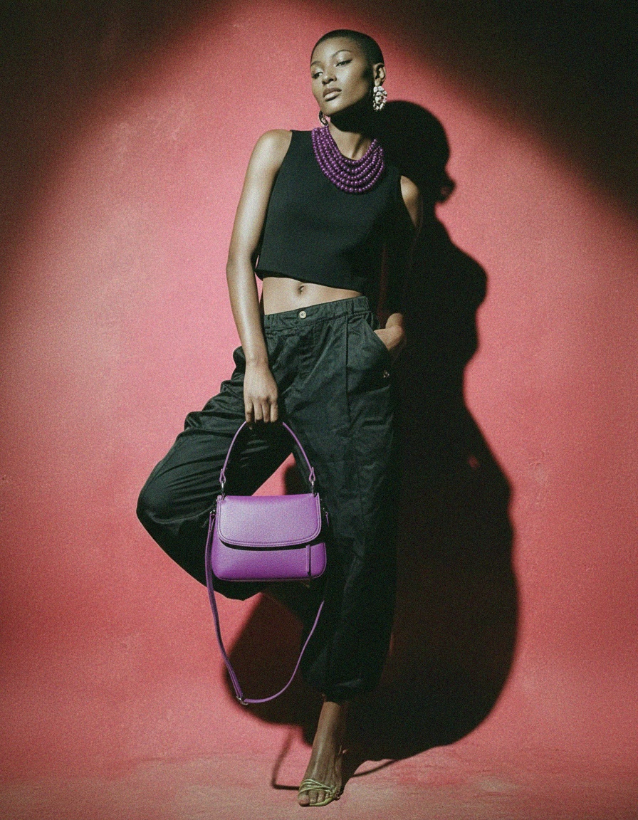 Textured Purple Flap Bag with Silver Hardware photo 2