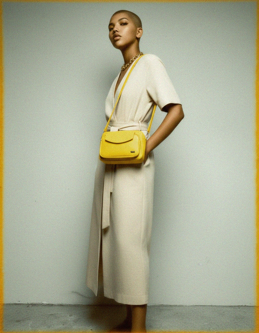 Vibrant Yellow Leather Crossbody Shoulder Bag photo 3