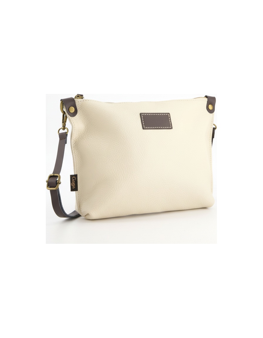 Beige Faux Leather Crossbody Bag with Brown Strap photo 1