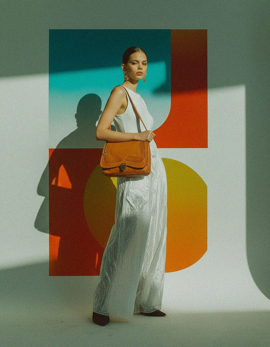 Tan Leather Flap Shoulder Bag with V Charm photo 3