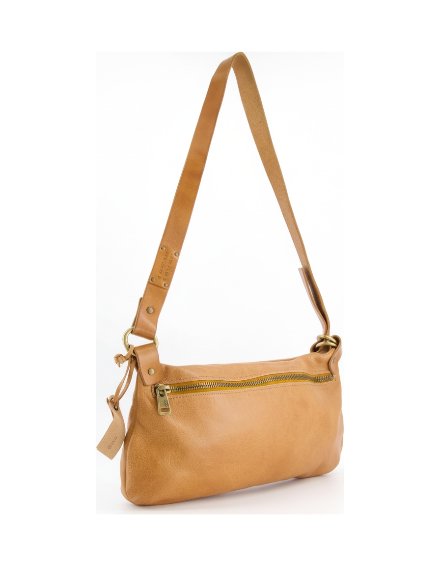 Brown Leather Shoulder Bag with Front Zip photo 1
