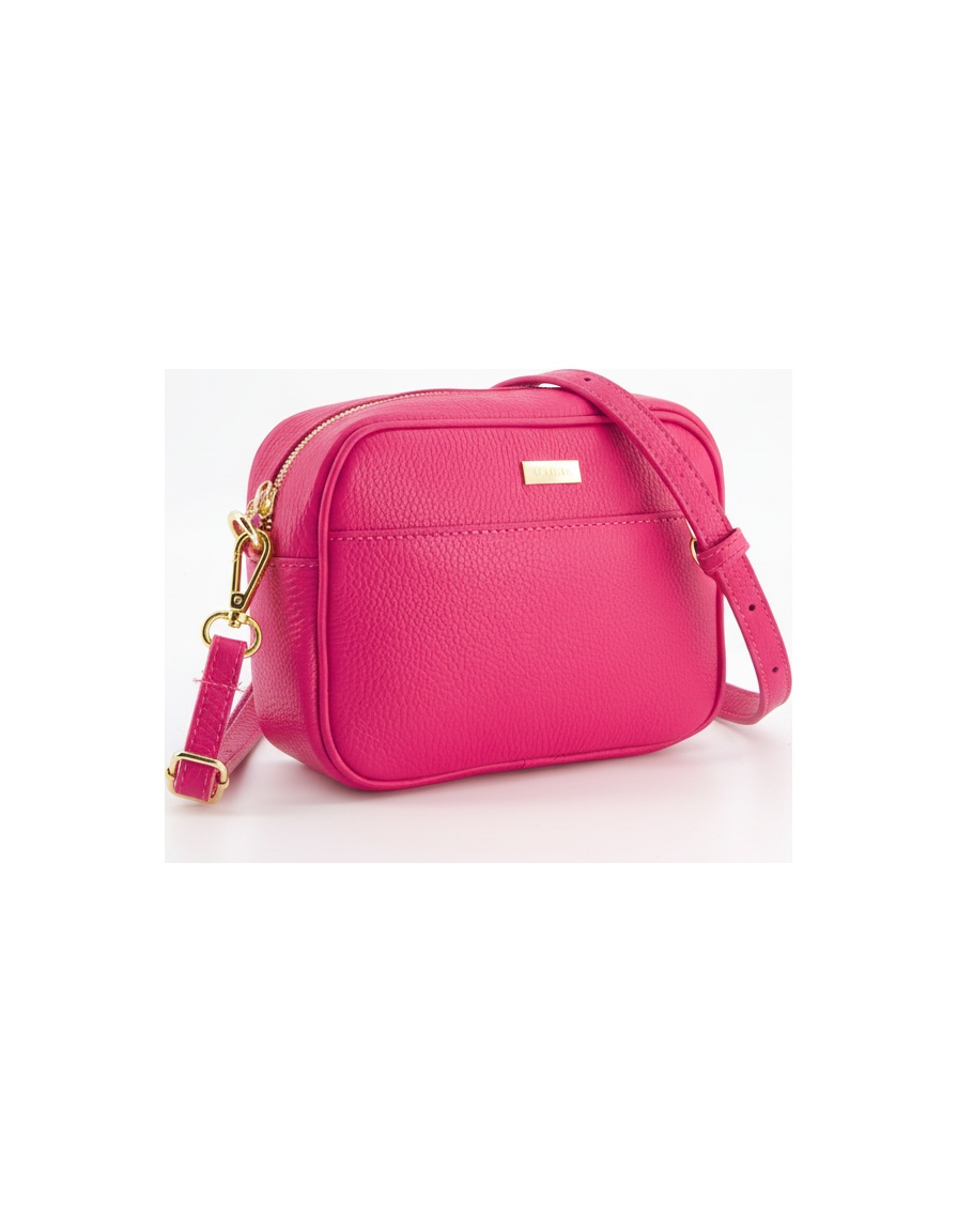 Vibrant Pink Pebbled Crossbody Bag with Gold Hardware photo 1