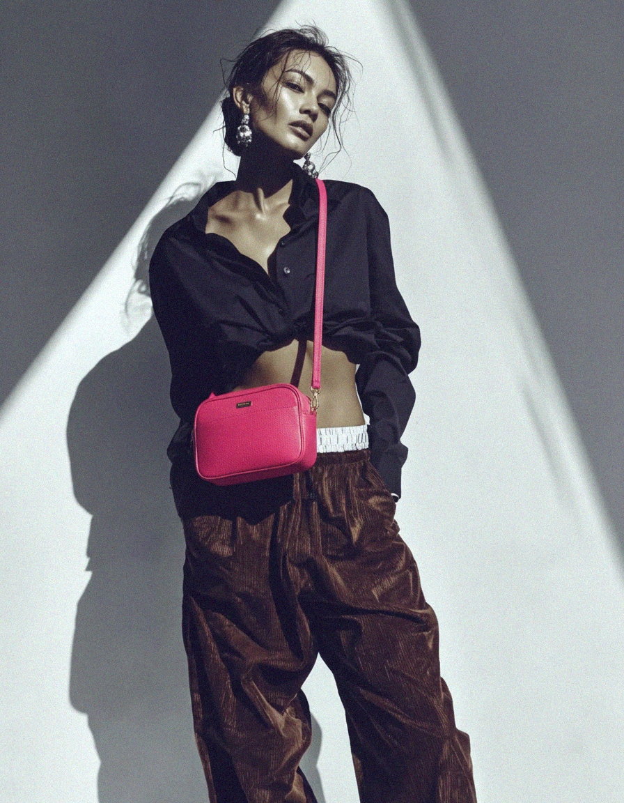 Vibrant Pink Pebbled Crossbody Bag with Gold Hardware photo 4