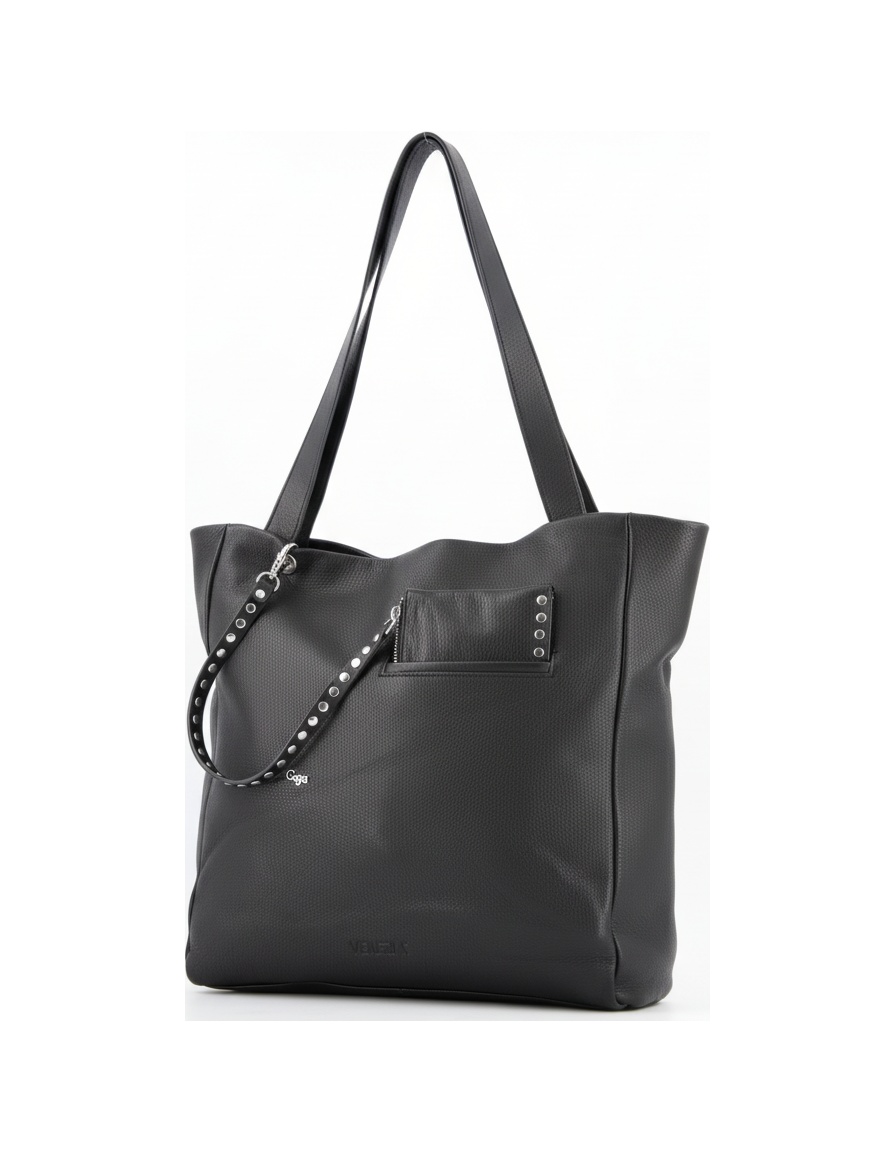 Black Leather Tote Bag with Studded Strap Detail photo 1