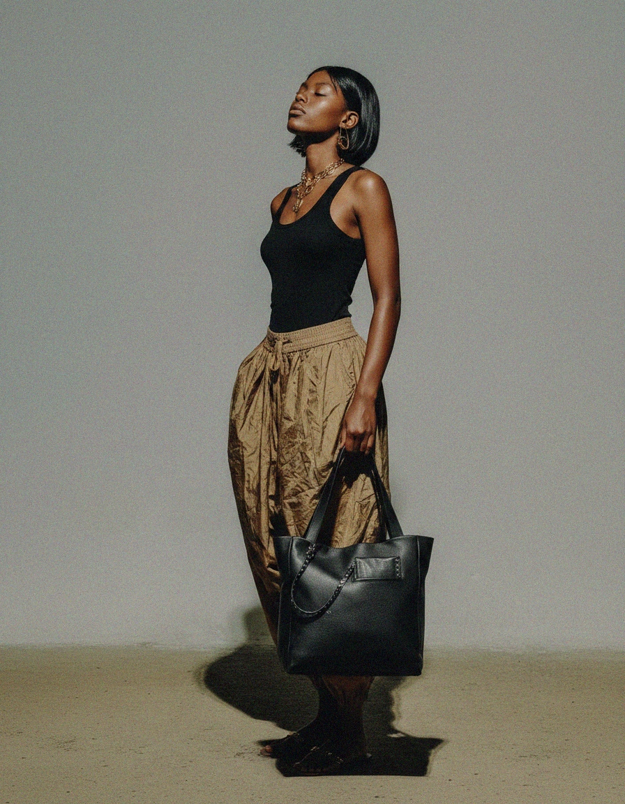 Black Leather Tote Bag with Studded Strap Detail photo 2