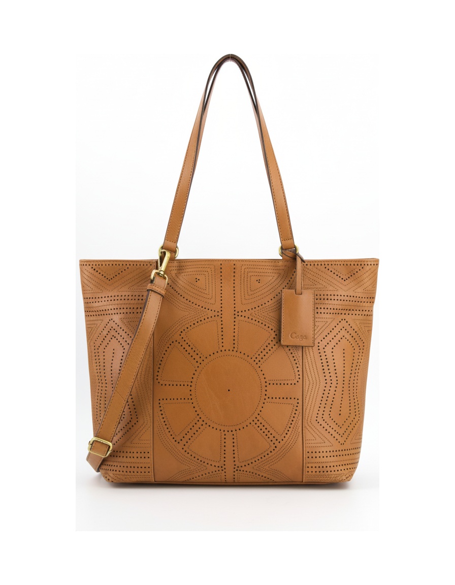 Brown Perforated Leather Tote Bag with Shoulder Strap photo 1