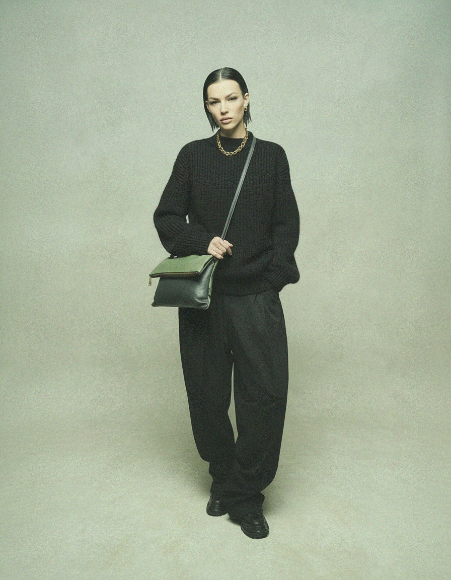 Two-tone Green Foldover Shoulder Bag photo 2