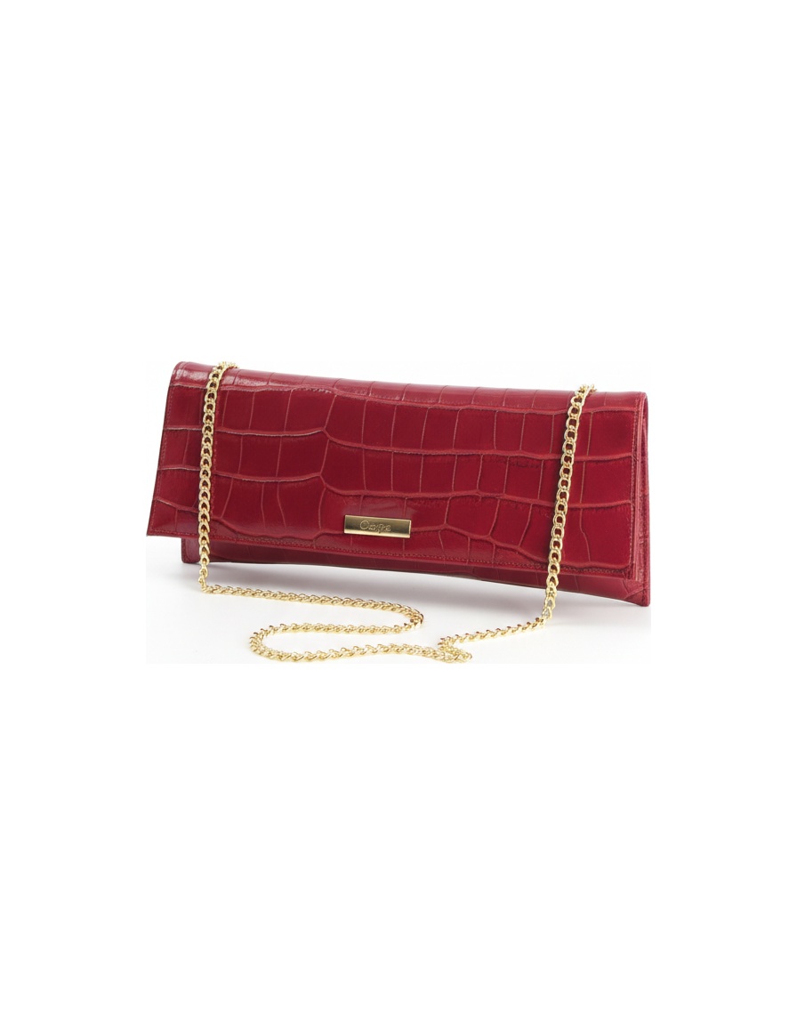 Chic Red Croc-Effect Clutch Bag with Gold Chain Strap photo 1
