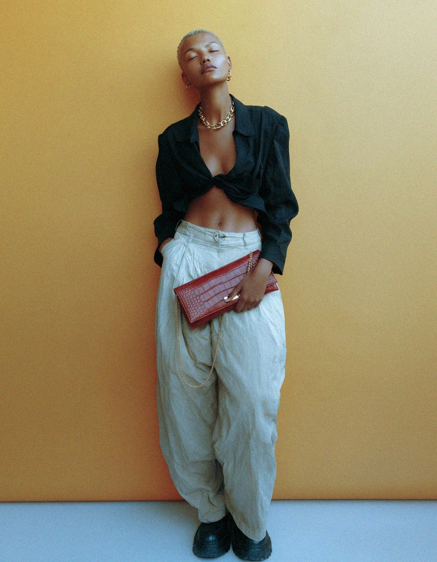 Chic Red Croc-Effect Clutch Bag with Gold Chain Strap photo 2