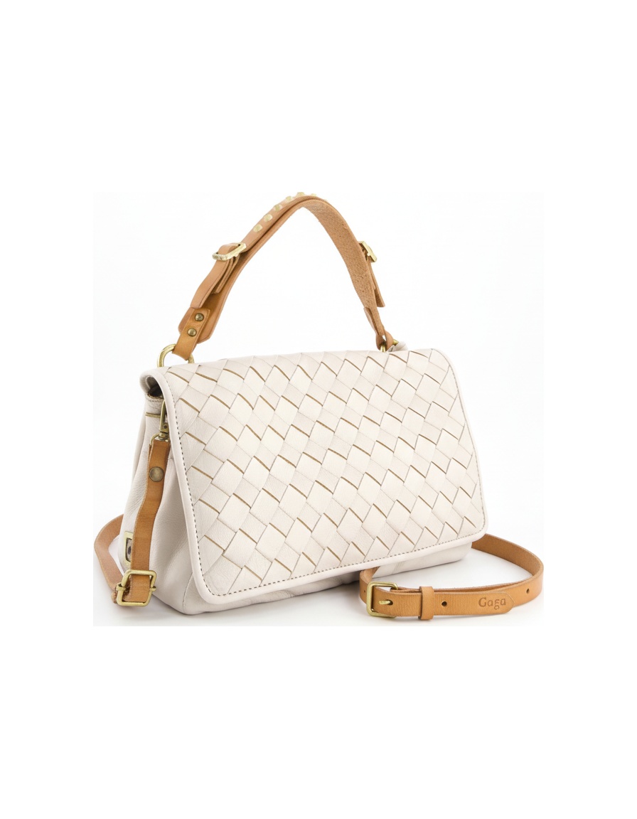 Elegant Woven Leather Shoulder Bag with Studded Strap photo 1