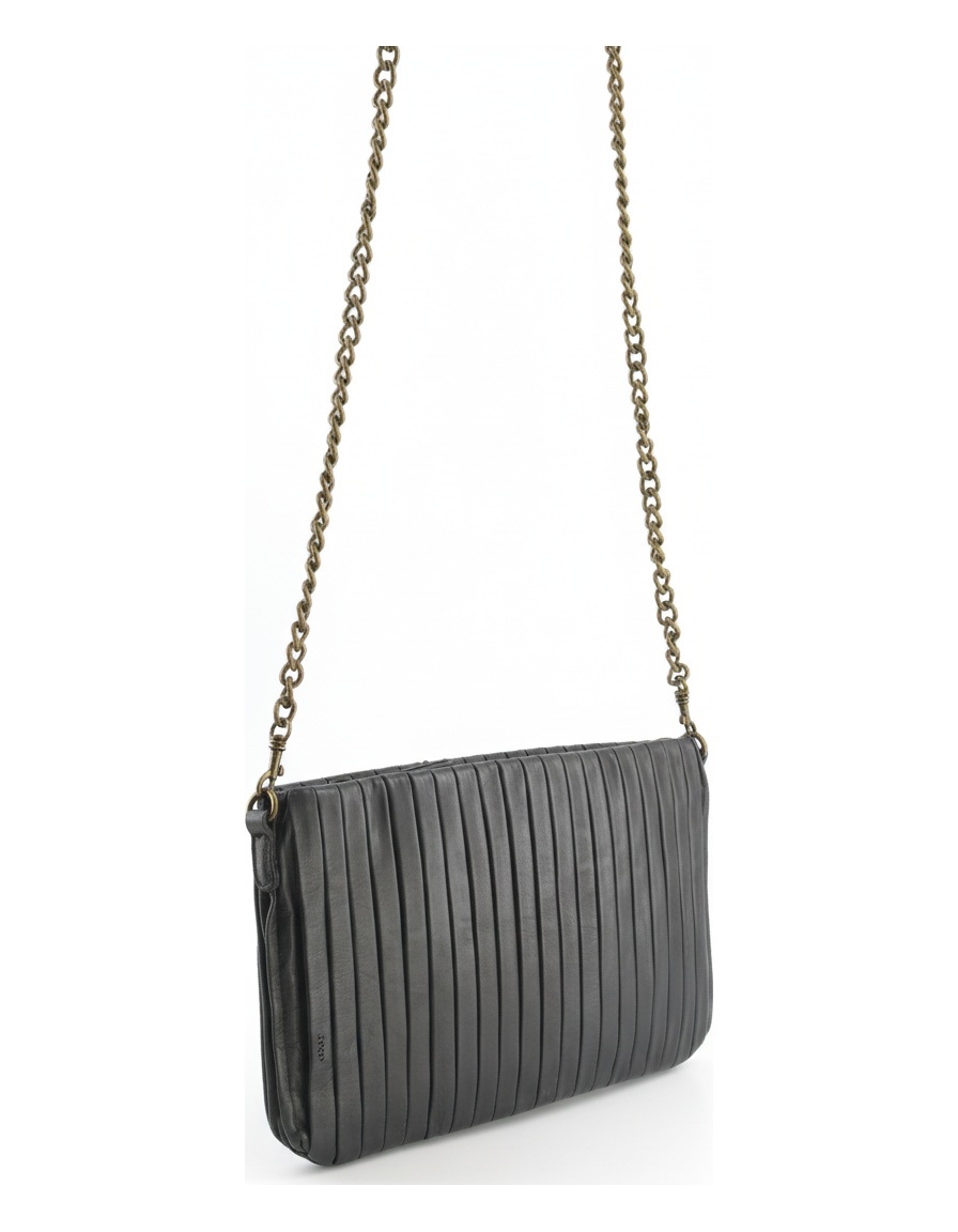 Black Pleated Clutch Bag with Chain Strap photo 1
