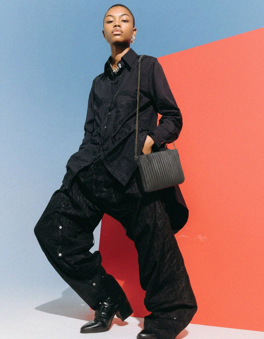 Black Pleated Clutch Bag with Chain Strap photo 2