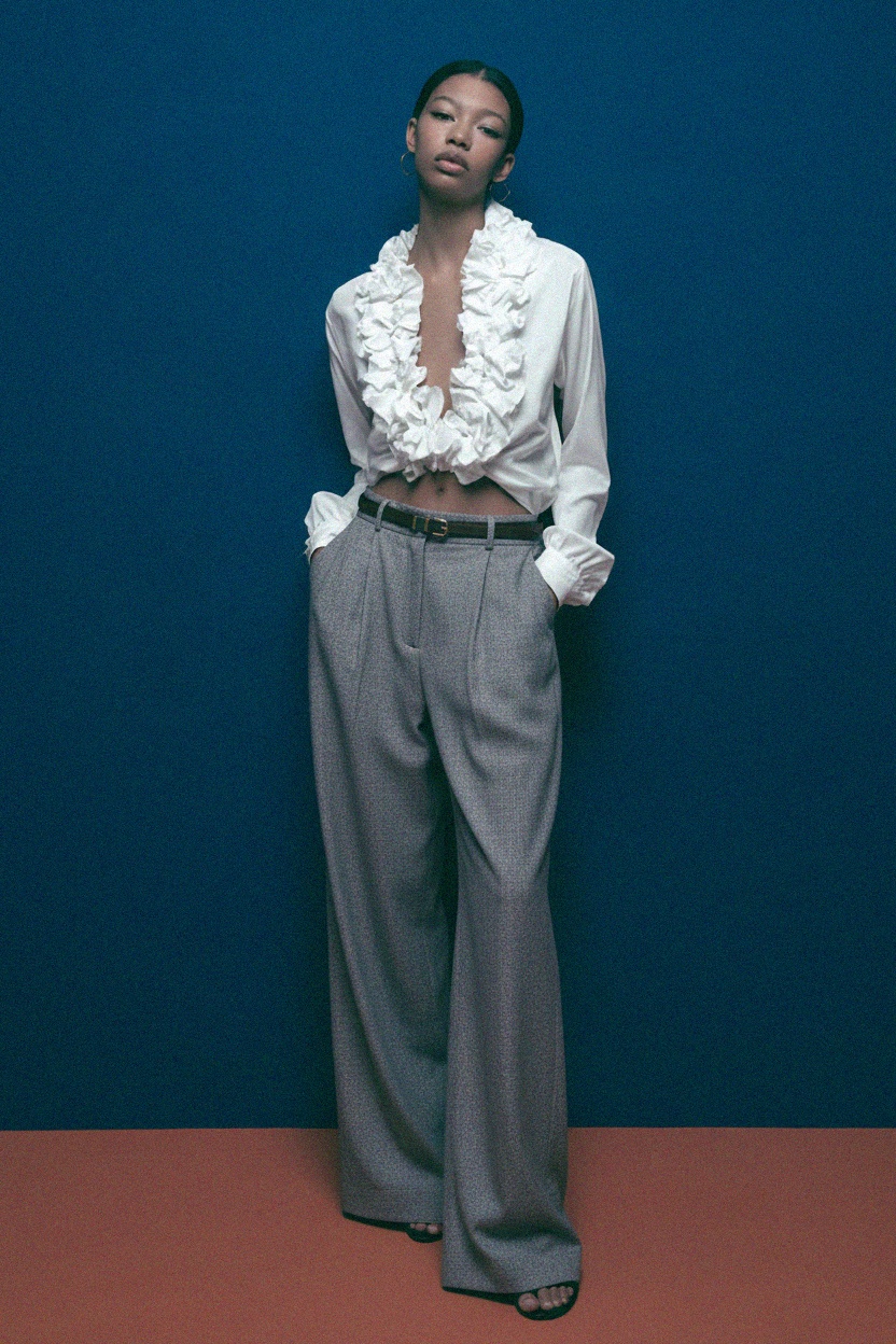 Grey Pleated Wide-Leg Trousers photo 4