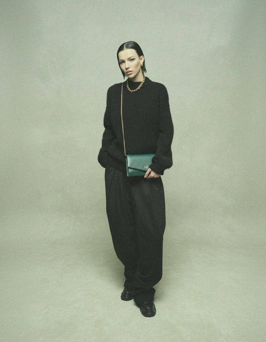 Chic Green Clutch Bag with Gold Chain Strap photo 4