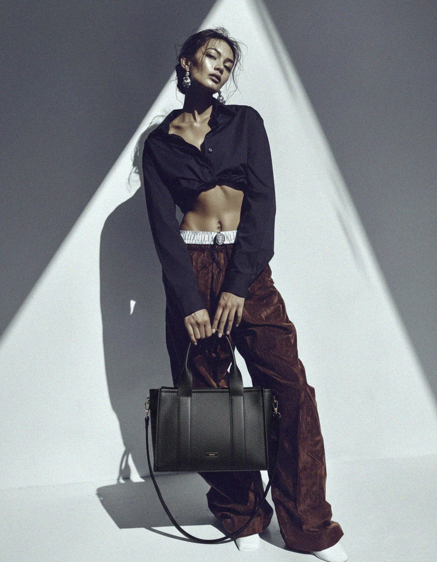 Black Textured Tote Handbag with Detachable Strap photo 3